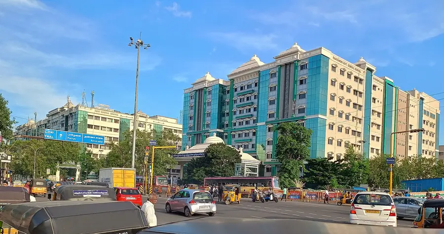 Hospital building on a busy Chennai road